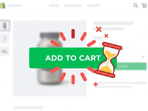 Shopify product page with an Add to Cart button stuck in a loading state