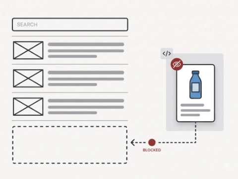 Search results page with a missing Shopify product listing