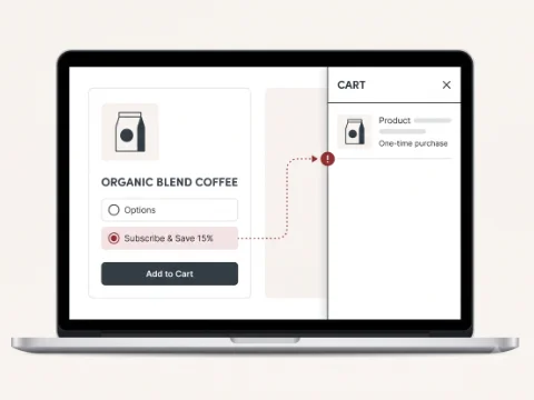 Shopify product page where the Subscribe and Save option is selected but the cart shows a one-time purchase
